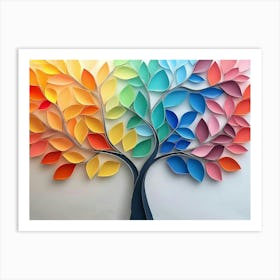 Vibrant 3d Tree Abstraction Colorful Leaves Adorn Elegant Branches 1 Art Print