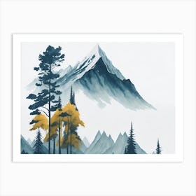 Mountain And Forest In Minimalist Watercolor Horizontal Composition 417 Art Print