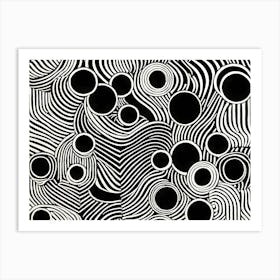 Retro Inspired Linocut Abstract Shapes Black And White Colors art, 232 Art Print