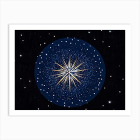 Abstract Illustration Of A Bright Blue And Black Double Star Radiating A Glow With A Pattern Of Twi (6) Art Print