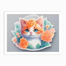 Orange Cat With Flowers2 Art Print