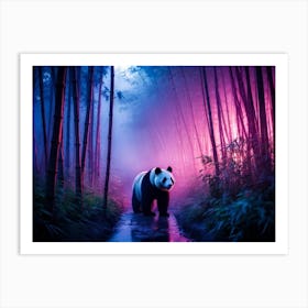 Twilight Engulfed Bamboo Forest Casting A Diffuse Glow Enveloping A Panda In Deep Purples Twilight Art Print