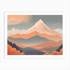 Misty mountains horizontal background in orange tone 128 Art Print