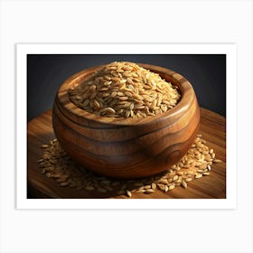 Wooden Bowl Filled With Brown Rice Grains Art Print