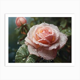 Pink Rose With Raindrops paintings art print Art Print