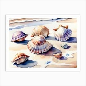 Seashells on the beach, watercolor painting 26 Art Print