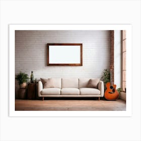 Acoustic Guitar and blank frame in living room 2 Art Print