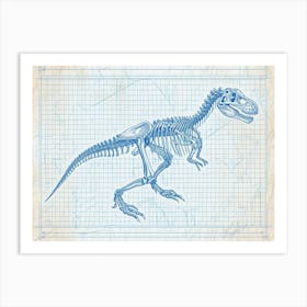 Deinonychus Skeleton Hand Drawn Blueprint 2 Art Print