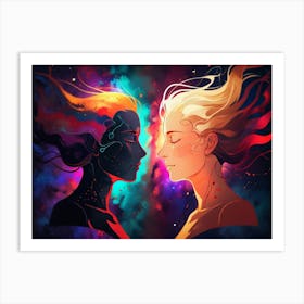 Two Women In Space Art Print