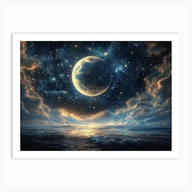 3d Celestial Design With Moon And Stars 1 Art Print