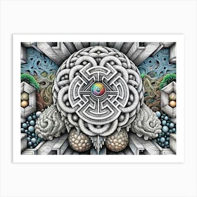 Abstract Ink Drawing Of A Labyrinth With An Eye In The Center Art Print