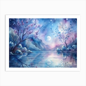 A Dreamy Landscape Of Water Reflections Moonligh Art Print