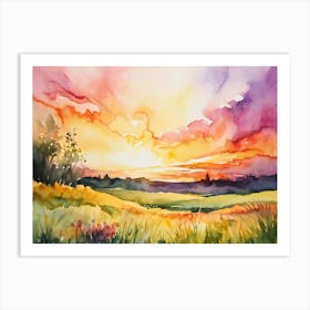 Abstract Watercolor Painting Capturing The Essence Of A Spring Sunrise In Nature Glowing With Brigh (4) Art Print