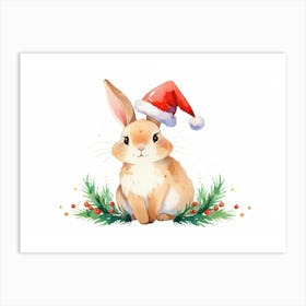 Watercolor Christmas Bunny Art Print