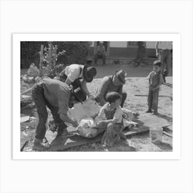 Spanish American Farmers Peeling Off Layer Of Fat From Slaughtered Hog, Chamisal, New Mexico By Russell Lee Art Print