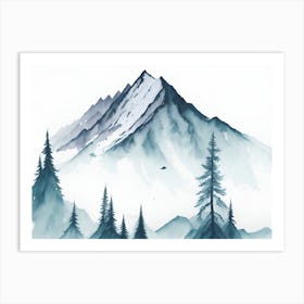 Mountain And Forest In Minimalist Watercolor Horizontal Composition 96 Art Print