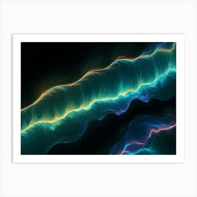 Abstract Image Of Swirling, Flowing Lines In Shades Of Blue, Green, And Yellow, Resembling A Nebula Or Cosmic Landscape Art Print