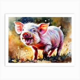 Laughing Piglet (Watercolor) Art Print