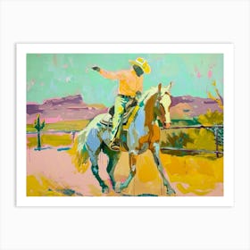 Neon Cowboy In Tucson Arizona Painting Art Print