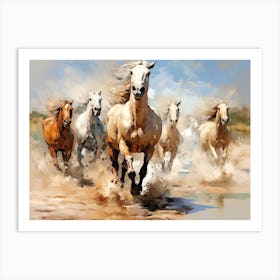 Horses Painting In Mendoza, Argentina, Landscape 3 Art Print