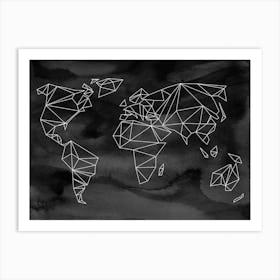 Geometrical World Black Aquarell Art Print