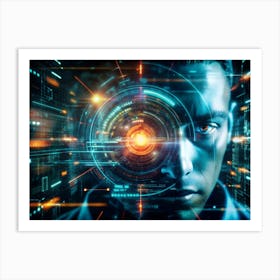 Close Up Of A Man S Face With A Futuristic Hud (Heads Up Display) Overlay, Suggesting Technological Enhancement And Data Visualization Art Print