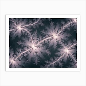 Abstract Fractal Art Showcasing Delicate, Glowing White Branches Forming Floral Patterns Against A Dark Background Art Print