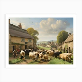 Country Village paintings art print Art Print