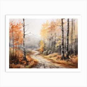 A Painting Of Country Road Through Woods In Autumn 38 Art Print