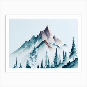 Mountain And Forest In Minimalist Watercolor Horizontal Composition 432 Art Print