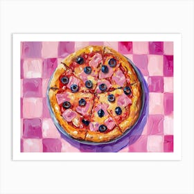 Pizza With Olives Pink Checkerboard 3 Art Print