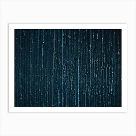 Abstract Background With Vertical Flowing Streaks Of Blue Binary Code Against A Dark Background Art Print