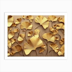 A Golden Ginkgo Biloba Leaf And Leaves 1 Art Print