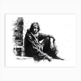 Homeless Man Sitting On A Brick Wall Art Print