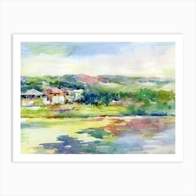 Watercolor landscape Of A Village Art Print