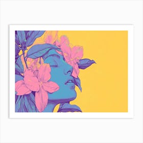 Woman With Flowers On Her Head 6 Art Print