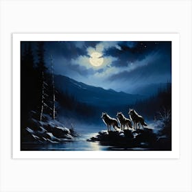 A Pack Of Wolves Silhouetted Under A Full Moon Their Howls Amalgamating With The Wailing Wind Amid (4) Art Print