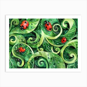 Ladybugs On Leaves 1 Art Print