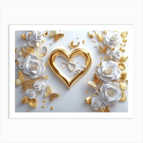 Gold Roses And Butterflies 1 Art Print