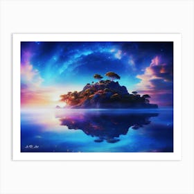 Magical and Surreal Cosmic Art Photo Style Drawing of a lost Island Art Print