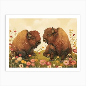 Floral Animal Illustration Bison 1 Art Print
