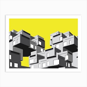 Habitat 67, Black, White and Yellow Art Print
