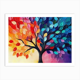 Vibrant 3d Tree Abstraction Colorful Leaves Art Print