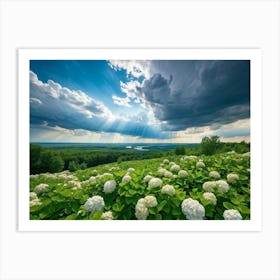 A Vast Landscape View Under A Dramatic Cloudscape Cumulus Clouds Towering Sunlight Battling The Ov Art Print