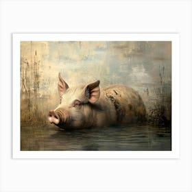 Pig In Water 2 Art Print