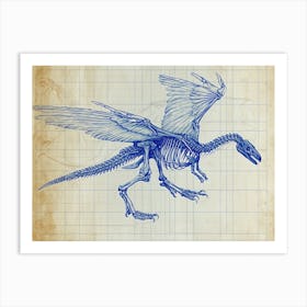 Flying Dinosaur Blueprint Sketch Art Print