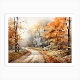 A Painting Of Country Road Through Woods In Autumn 30 Art Print