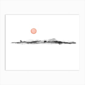 Watercolor Sunset Black And Coral Art Print