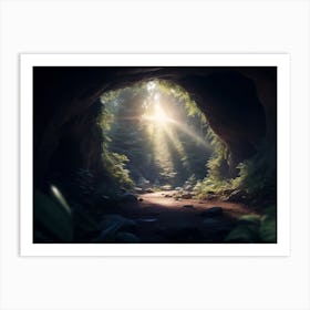 Mystical Sunlight Filtering Into A Forest Cave Art Print