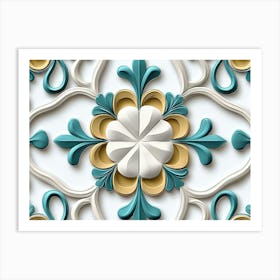 Seamless Relief Sculptureation Retro Pattern Polygon Geometry Star Cross Frame Line Flower Art Print